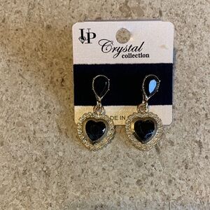 Black & Gold Crystal collection Heart Earrings Gorgeous Valentines Day Gift NEW